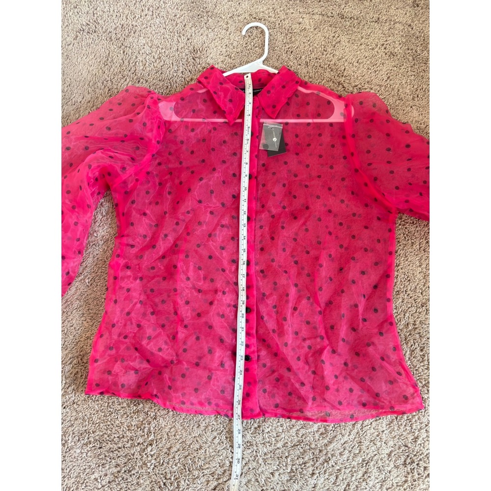Ashley Stewart Pink Polka Dot Sheer Organza Puff Sleeve Blouse Size 10 NWT - Picture 6 of 7